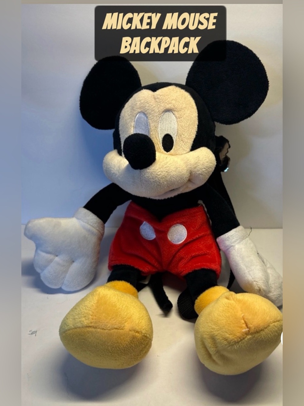 Vintage Mickey Mouse Plush Backpack Disney, Silver Satin Disney Label Inside
